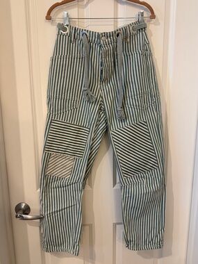 Free People Moxie Blue & White Striped High-Waist Pants with Rope Bel